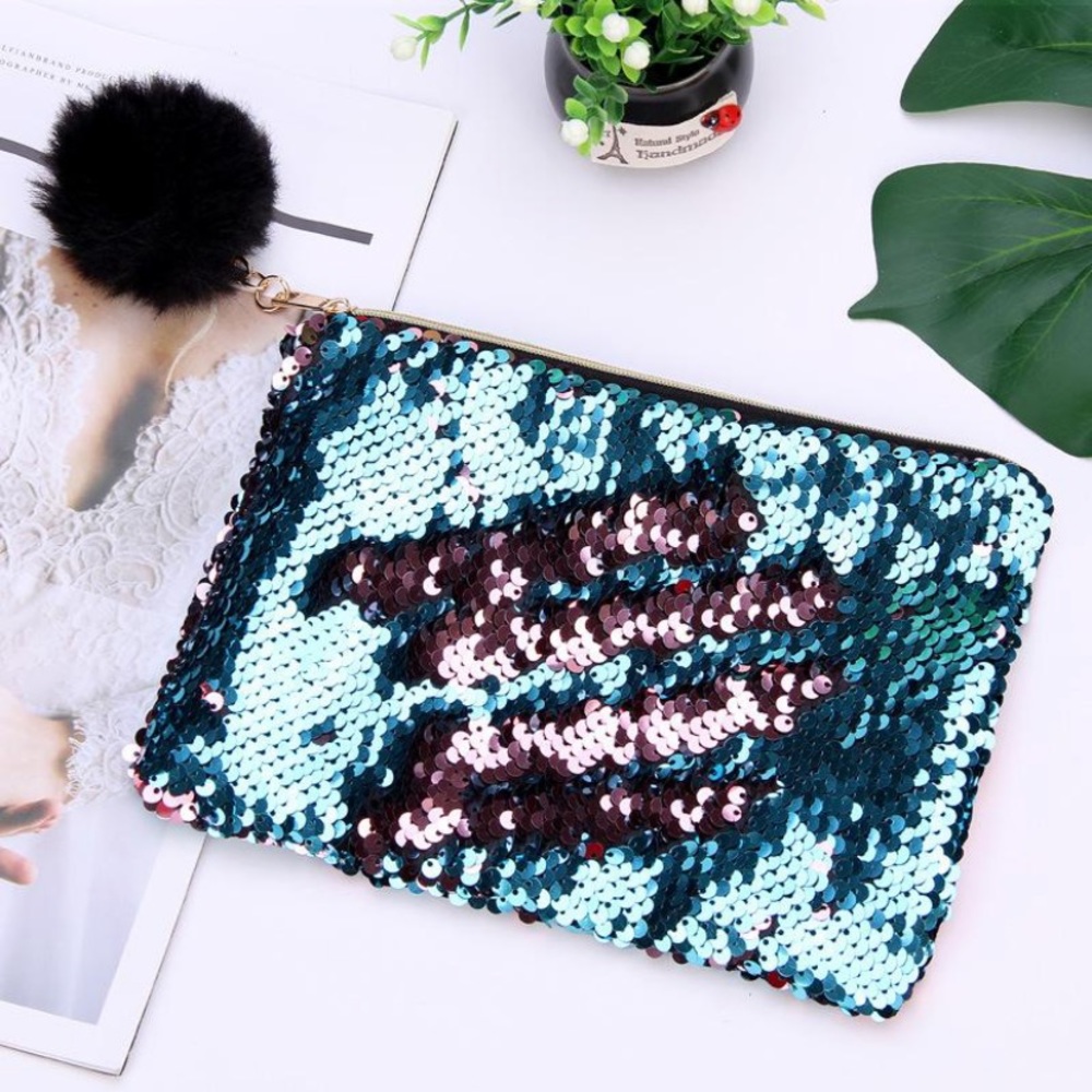 MERMAID🧜‍♀️ REVERSIBLE SEQUINS MAKEUP ZIPPER BAGS - Picture 6 of 8